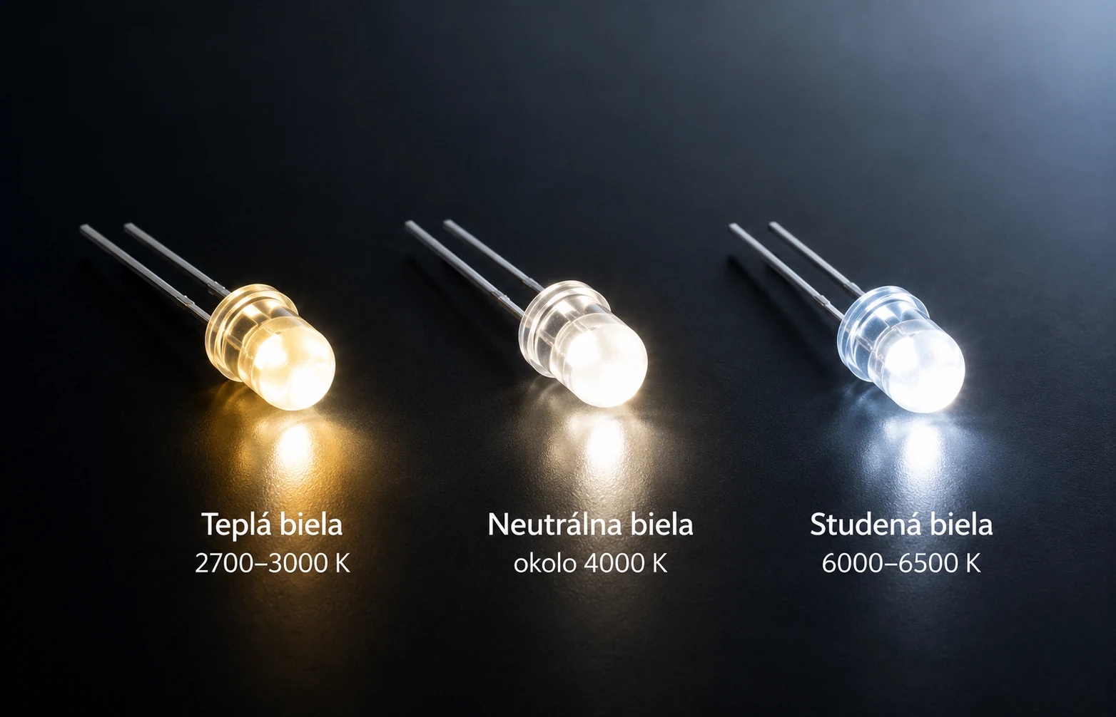 Porovnanie bielej LED 2700 K 4000 K a 6500 K