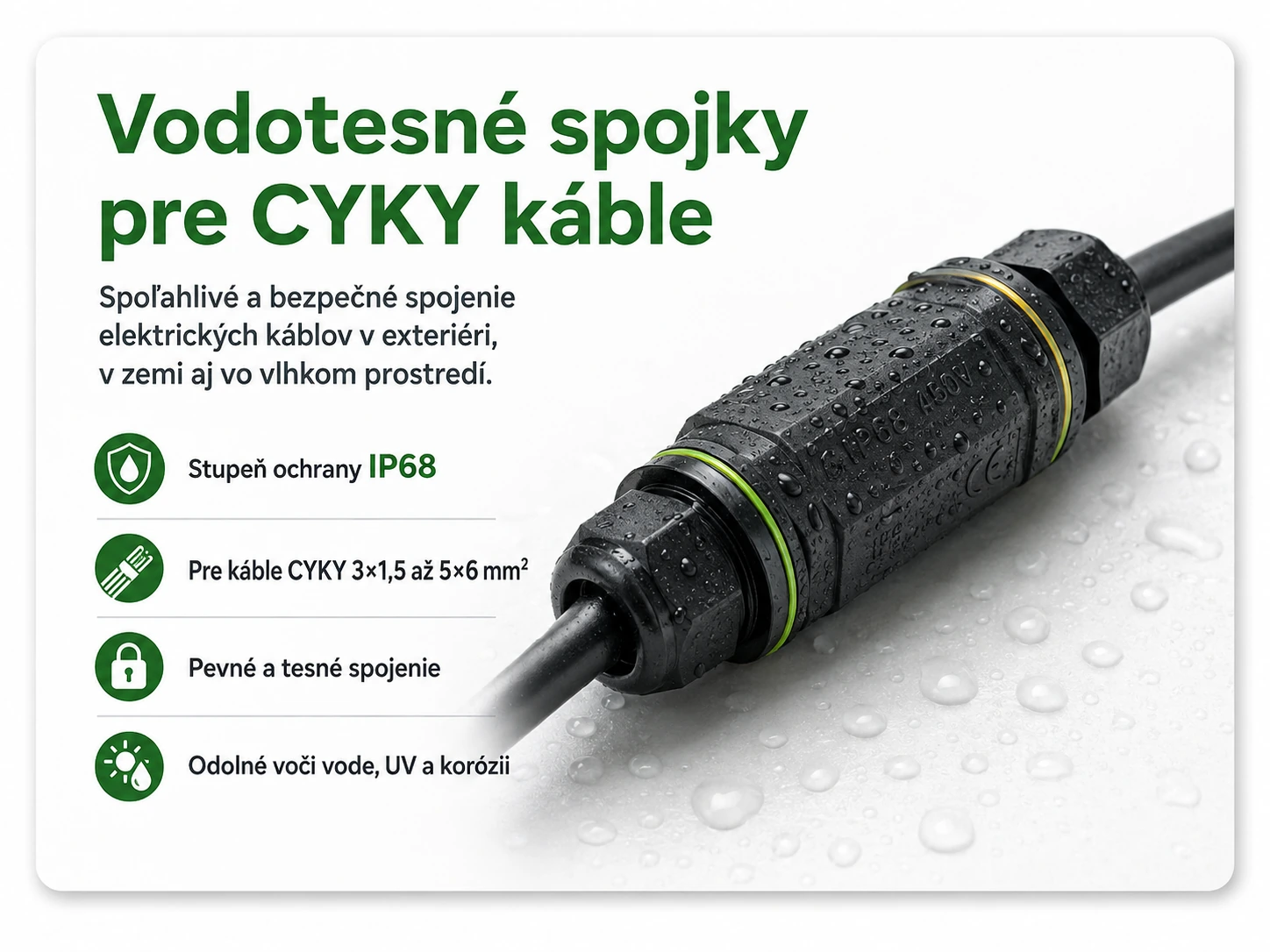 Vodotesná spojka IP68 pre CYKY a elektrické káble