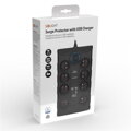 Predlžovací prívod s prepäťovou ochranou, 8z, USB A+C, 2m, čierna