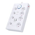 Predlžovací prívod s prepäťovou ochranou, 8z, USB A+C, 2m, biela