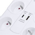 Predlžovací prívod s prepäťovou ochranou, 8z, USB A+C, 2m, biela