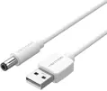 Napájací kábel USB-A - DC 2.1/5.5mm, biely, 1m