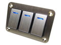 Hliníkový panel s 3 vypínačmi Rocket switch 12/24V - modré podsvietenie
