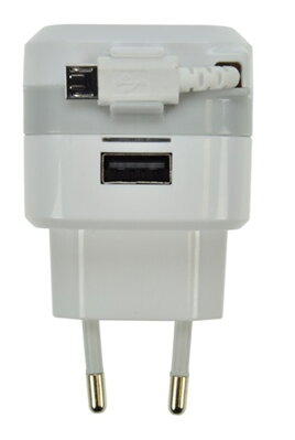 USB nabíjačka s navíjacím microUSB káblom 2400mA, bielo-sivá