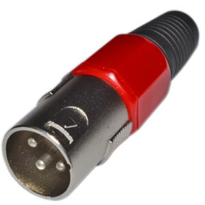 Mikrofónny XLR konektor červený na kábel, 3pin