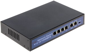 POE switch 6-portový 60W (4x POE LAN 100Mbps + 2x Uplink 100Mbps)