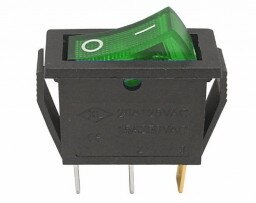 Prepínač 3pin/2polohy podsvietený zelený úzky 230V
