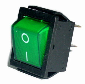 Prepínač 4pin/2polohy podsvietený zelený široký 230V