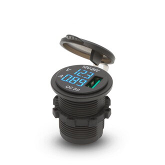 USB zásuvka zabudovateľná, voltmeter, ampérmeter, modrá