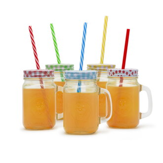 Sklenený pohár so slamkou 450ml, rôzne farby
