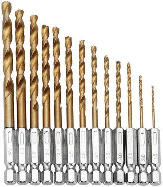 Sada vrtákov so stopkou HEX, HSS Titan, 13ks, priemer 1,5-6,5mm