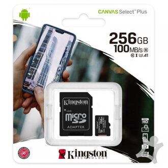 Karta microSDHC Kingston Canvas UHS-I + adaptér, 256GB