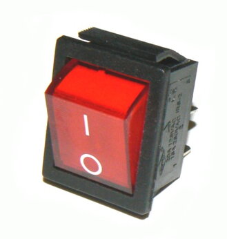 Prepínač 4pin/2polohy podsvietený červený široký 230V