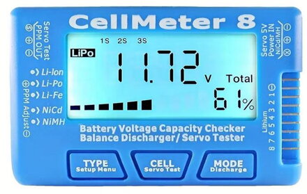 Smart tester článkov NiMH, LiPol, Li-Ion. LiFe a servomotorov