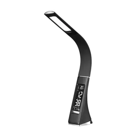 LED stolná lampa WO46-B s LCD, čierna koža