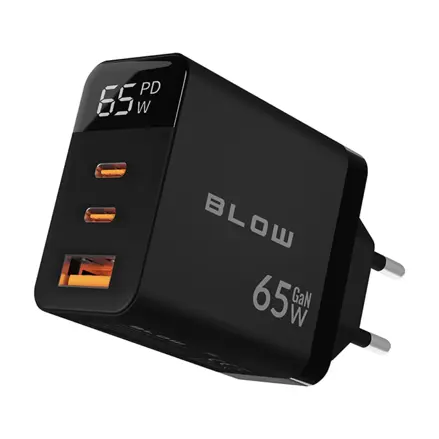 Sieťová nabíjačka BLOW, 1xUSB-A + 2xUSB-C PD 65W s LCD