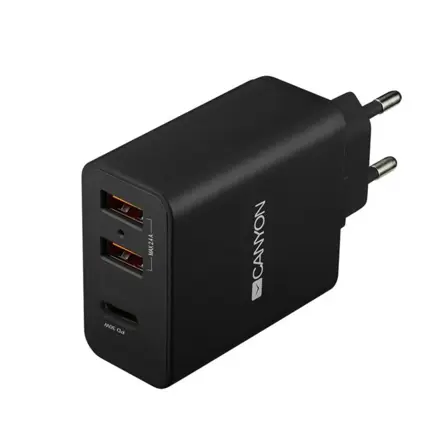 Sieťová nabíjačka Canyon H-08 30W 2xUSB 2,4A + 1xUSB-C QC, čierna