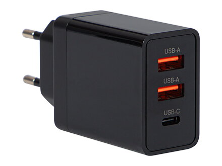 Sieťová nabíjačka 2xUSB-A + USB-C PD 30W