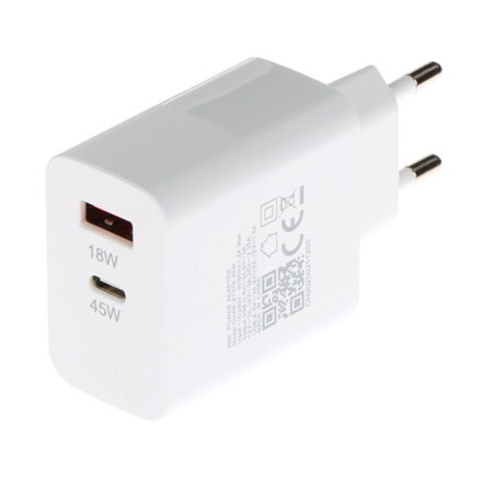 Sieťová nabíjačka 45W biela, USB-A + USB-C