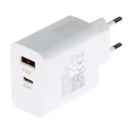 Sieťová nabíjačka 45W biela, USB-A + USB-C