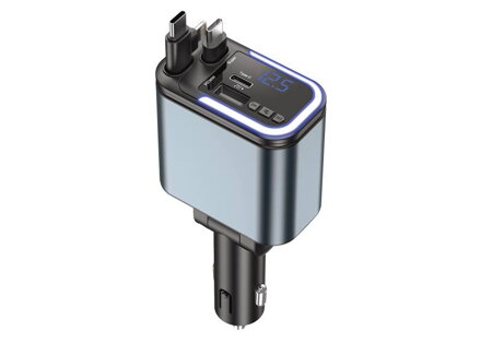 Nabíjačka na telefón do auta 65W 12/24V, navíjacie káble USB-C, Lightning