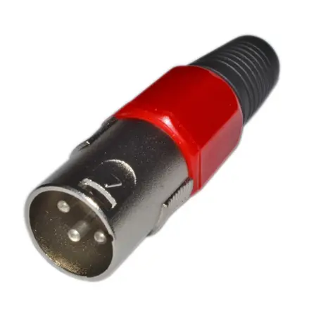 Mikrofónny XLR konektor červený na kábel, 3pin