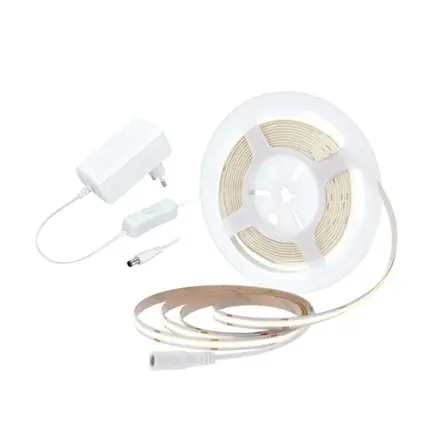 LED COB pásik SOLIGHT sada s adaptérom, 5m, 8W/m, 800lm/m,4000K