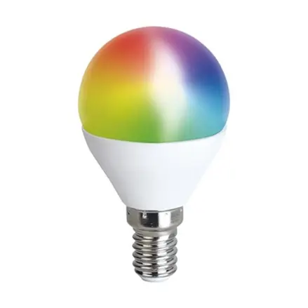 LED SMART WIFI žiarovka, miniglobe, 5W, E14, RGB, 400lm