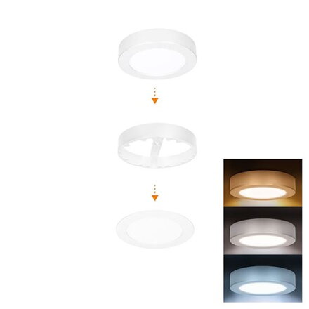 LED panel 2v1, 3CCT, podhľadový / prisadený, 12W, 1020lm, IP54, biely