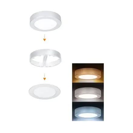 LED panel 2v1, 3CCT, podhľadový / prisadený, 12W, 1020lm, IP54, strieborny, okrúhly