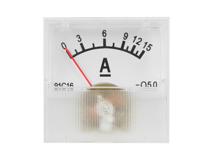 Ampérmeter analógový mini, 15A DC s bočníkom
