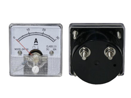 Ampérmeter analógový 30A DC + bočník, štvorec