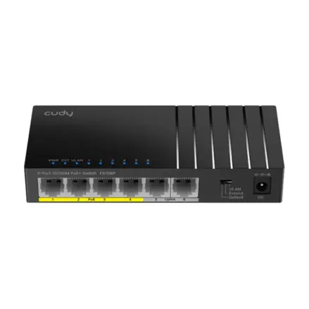 POE switch FS106P 4-portový + 2x uplink, 100 Mbps 36W, CUDY