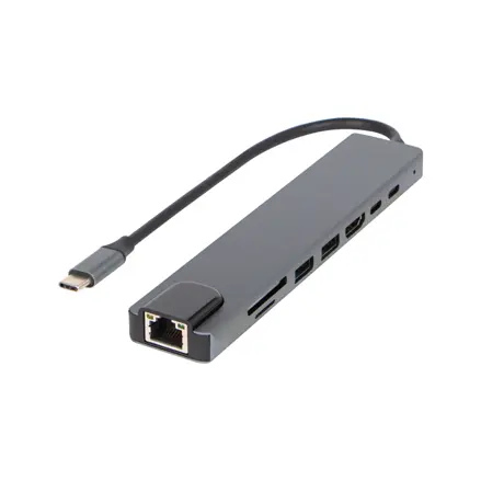 Multiadaptér USB-C s LAN, čítačka kariet,  HDMI, USB HUB, 100W