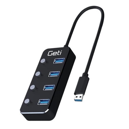 USB rozbočovač Geti GUH4AS 4x USB-A 3.0 s vypínačmi