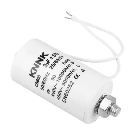 Motorový kondenzátor 3 uF / 450 VAC, vodiče, KNNK