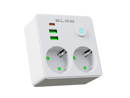 Rozbočovač 2x230V + 2xUSB-A + 1xUSB-C s vypínačom, biely