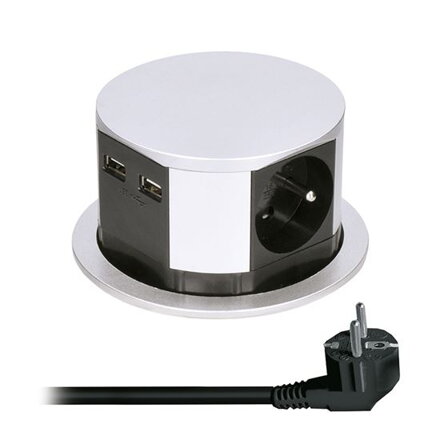 Výsuvný blok 3 zásuviek +2x USB, 1,5m 3x1mm2, strieborný