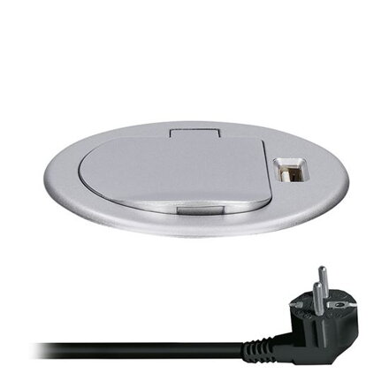 Vstavaná zásuvka s viečkom 1 zásuvka + USB, 1,5m 3x1mm2