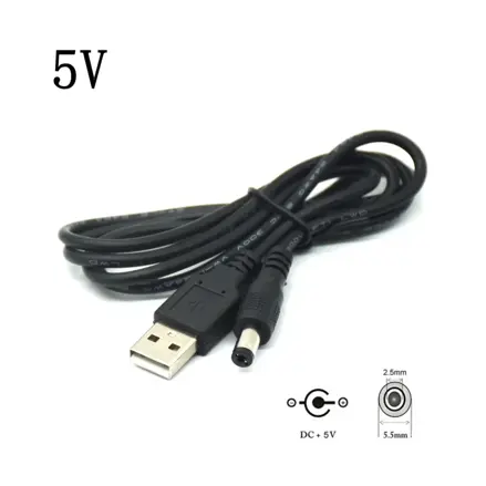 Napájací kábel USB-A - DC 2.1/5.5mm, čierny, 1m