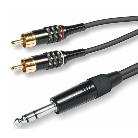 Šnúra Jack 6.3mm stereo konektor / 2x Cinch konektor, pozlátené, 3m