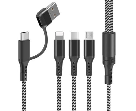Multikábel 4v1 USB-A / Lightning, USB-C, microUSB, 1,2m čierny
