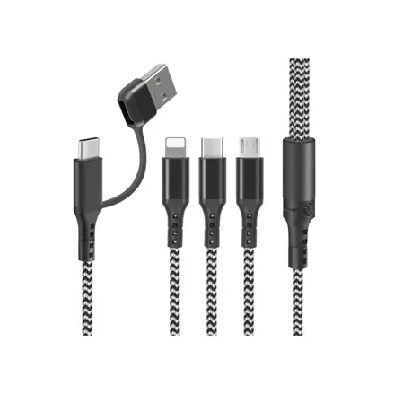 Multikábel 4v1 USB-A / Lightning, USB-C, microUSB, 1,2m čierny