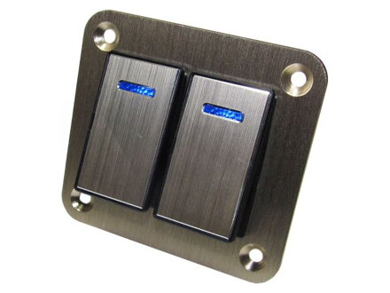 Hliníkový panel s 2 vypínačmi Rocket switch 12/24V - modré podsvietenie
