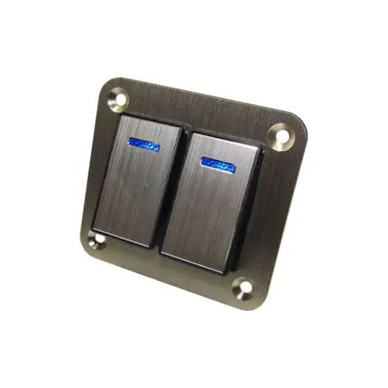 Hliníkový panel s 2 vypínačmi Rocket switch 12/24V - modré podsvietenie