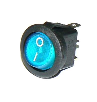 Prepínač 3pin/2polohy, podsvietený modrý okrúhly 12V