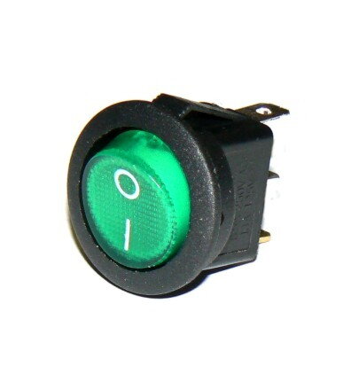 Prepínač 3pin/2polohy podsvietený zelený okrúhly 12V