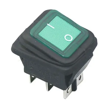Kolískový prepínač 250V/15A ON-ON, vodotesný, zelený