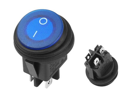 Okrúhly vodotesný kolískový vypínač 6A/250V IP65, modrý podsvietený