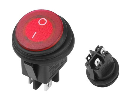 Okrúhly vodotesný kolískový vypínač 6A/250V IP65, červený podsvietený
